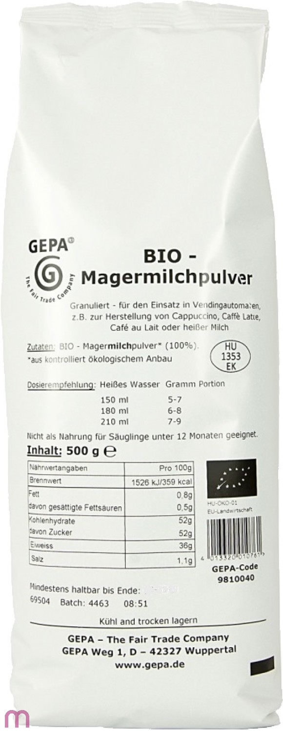Gepa Bio Magermilchpulver  10 x 500g Instant-Milchpulver, Bio Fairtrade